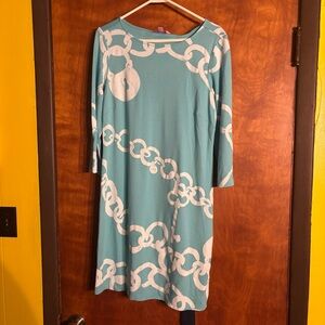 Lilly Pulitzer Jonah Ball & Chain Shift Dress Womens Medium Blue 3/4 Sleeves